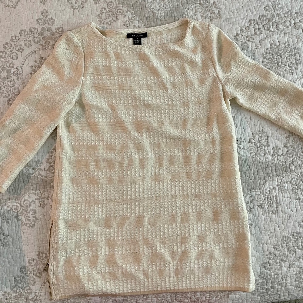 ST JOHN Black Label top sweater boucle 3/4 sleeve PS